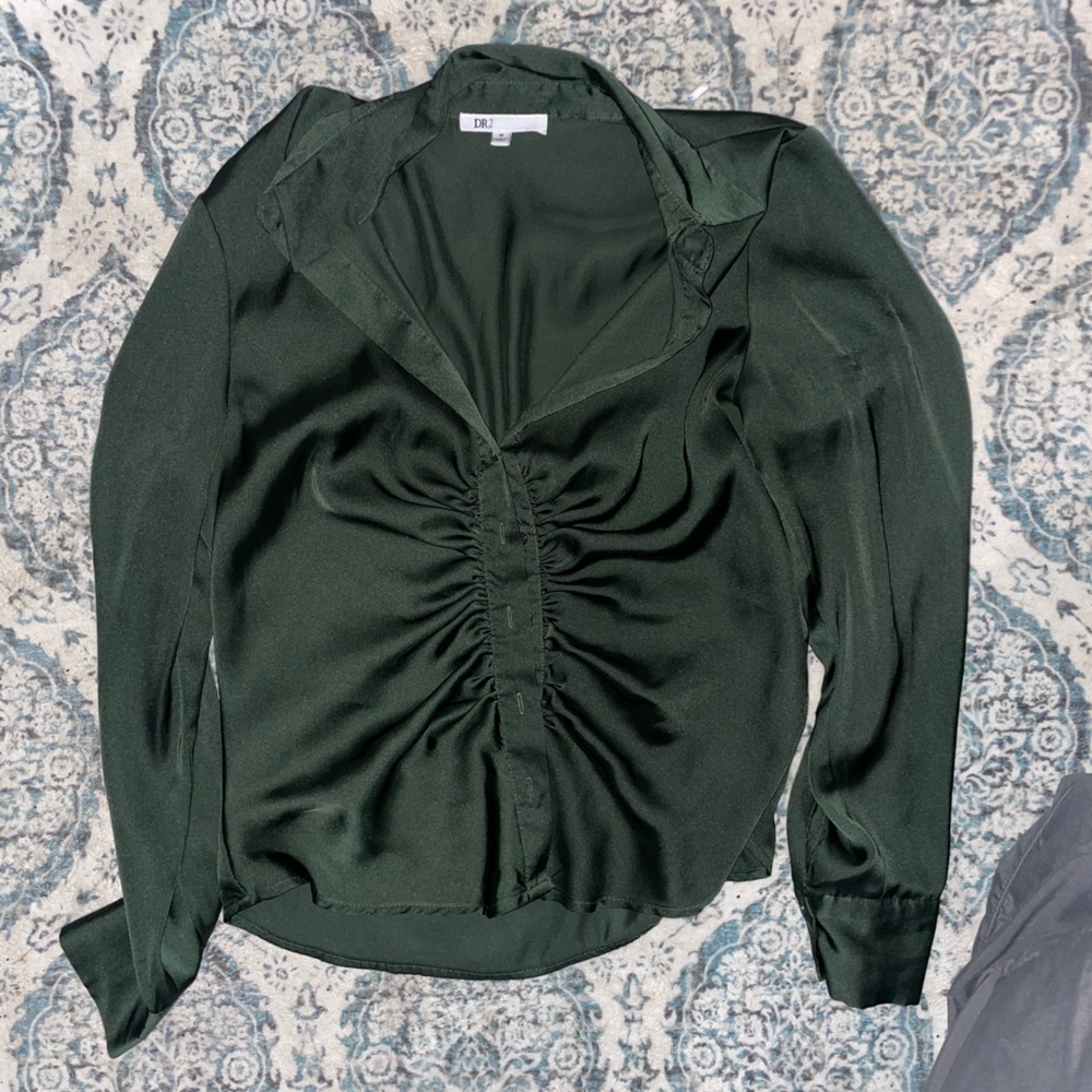 DR2 Green Ruched Long Sleeve Blouse